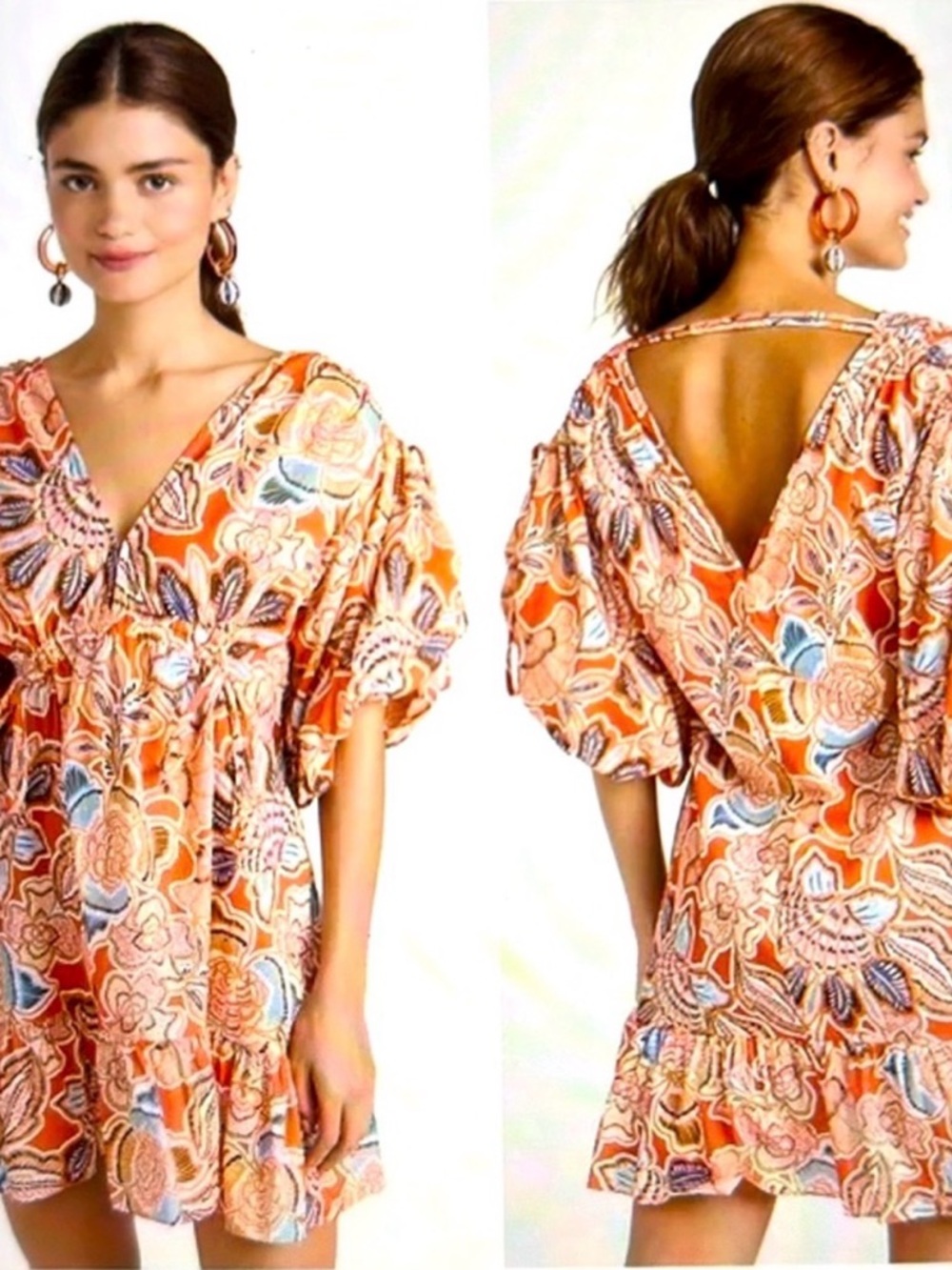 NEW MISA LOS ANGELES Sari Floral Poplin Balloon-Sleeve Mini Dress Large